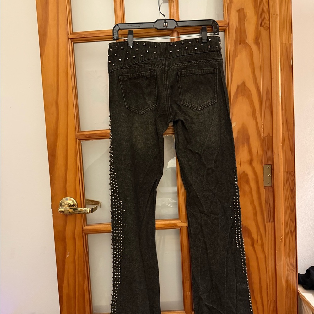 Jaded London Black Studded Flared Jeans with Belt - Picture 6 of 7